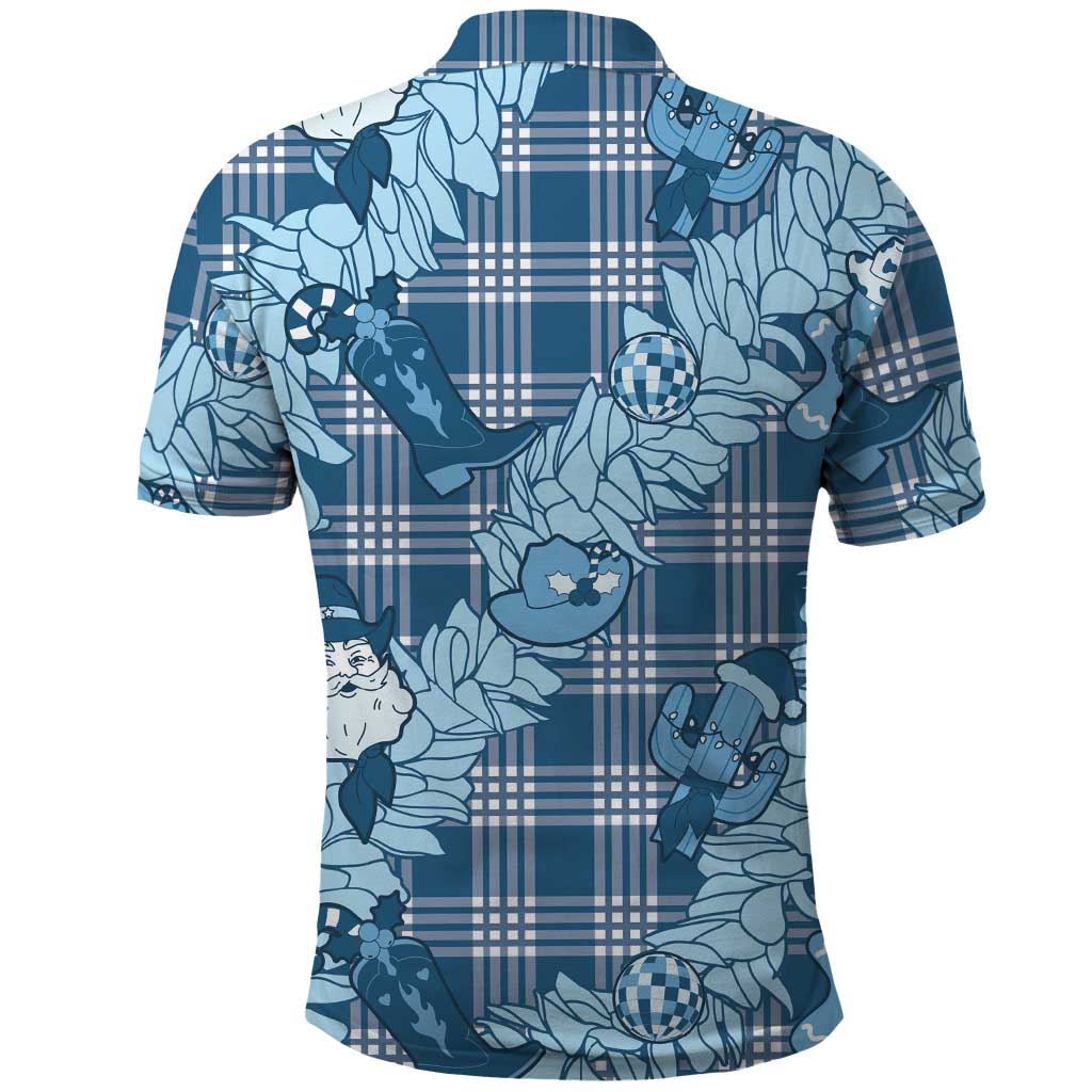 Blue Palaka Hawaii Cowboy Christmas Polo Shirt Paniolo Mix Maile Lei - Polynesian Pride
