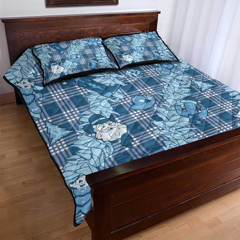 Blue Palaka Hawaii Cowboy Christmas Quilt Bed Set Paniolo Mix Maile Lei - Polynesian Pride