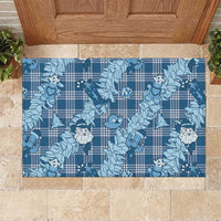 Blue Palaka Hawaii Cowboy Christmas Rubber Doormat Paniolo Mix Maile Lei LT7 Blue - Polynesian Pride