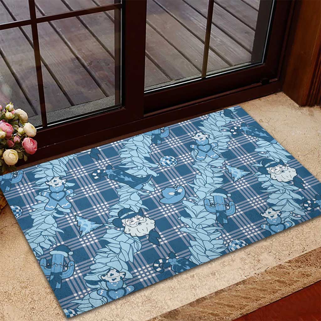 Blue Palaka Hawaii Cowboy Christmas Rubber Doormat Paniolo Mix Maile Lei LT7 - Polynesian Pride