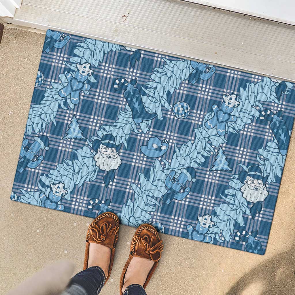 Blue Palaka Hawaii Cowboy Christmas Rubber Doormat Paniolo Mix Maile Lei LT7 - Polynesian Pride