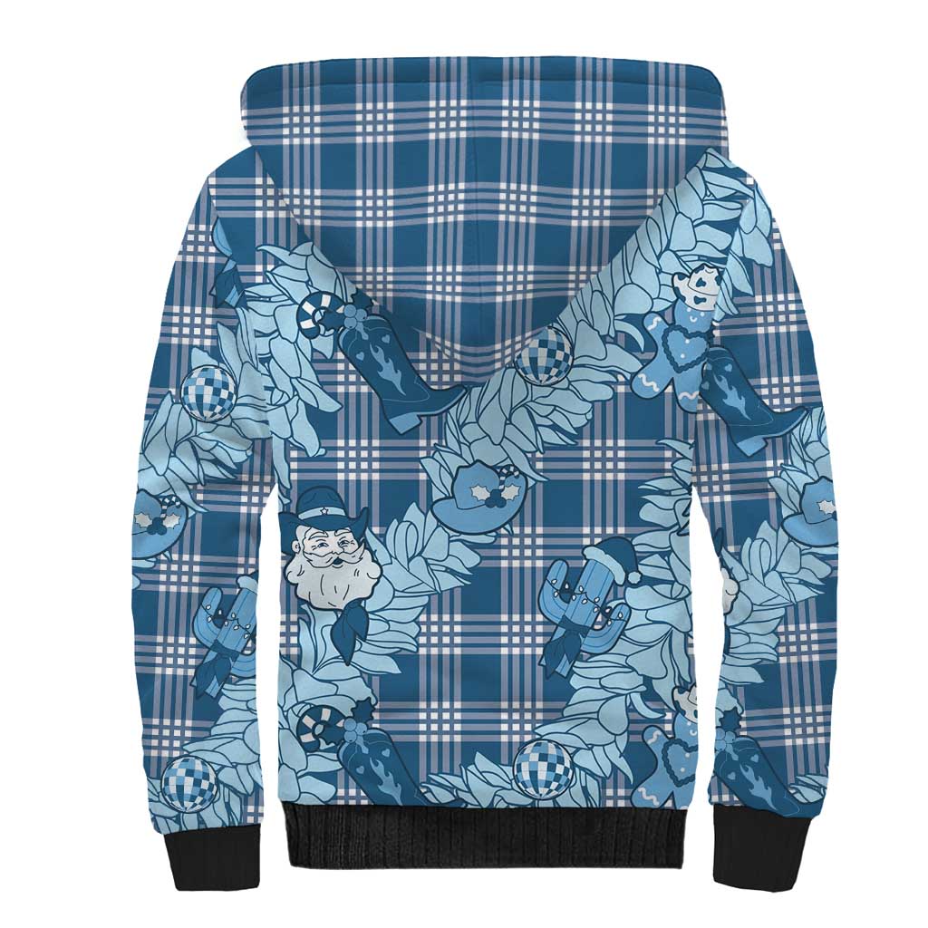 Blue Palaka Hawaii Cowboy Christmas Sherpa Hoodie Paniolo Mix Maile Lei - Polynesian Pride