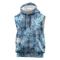 Blue Palaka Hawaii Cowboy Christmas Sleeveless Hoodie Paniolo Mix Maile Lei - Polynesian Pride