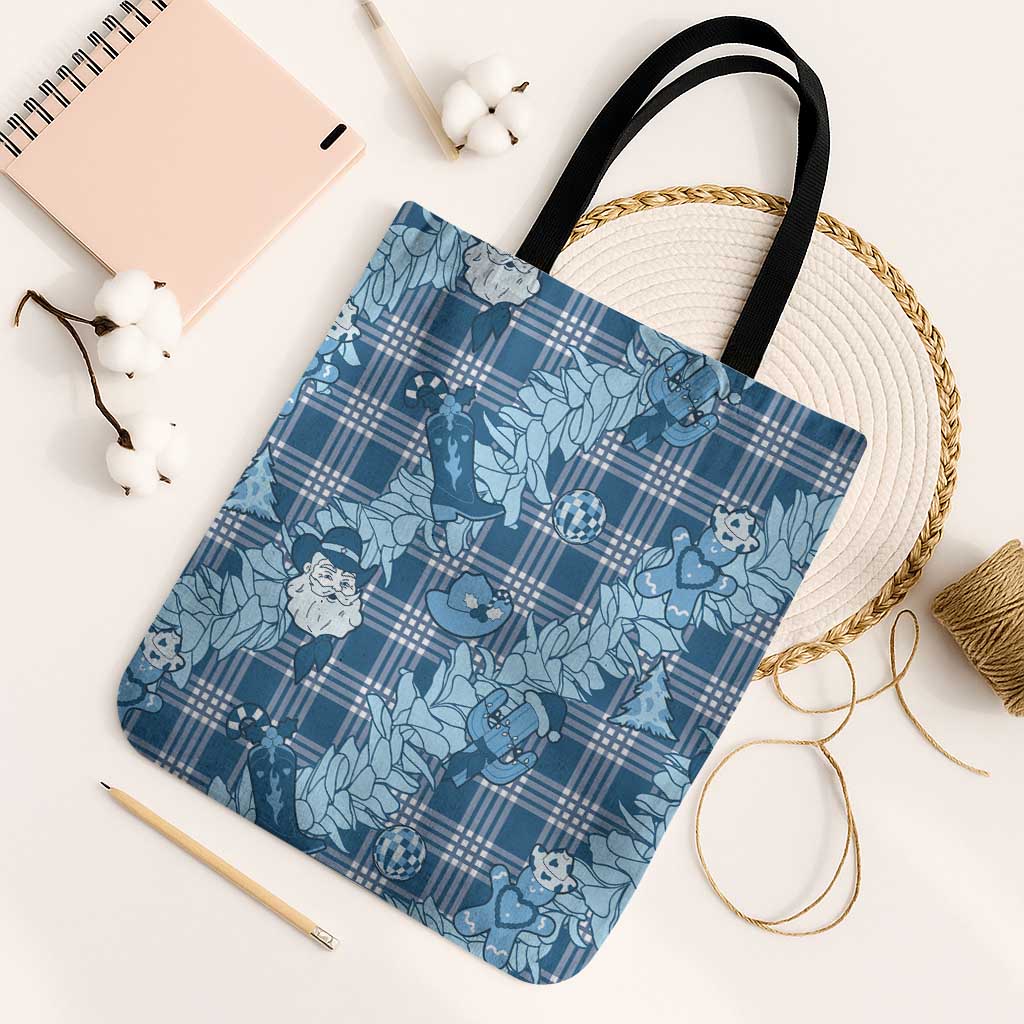 Blue Palaka Hawaii Cowboy Christmas Tote Bag Paniolo Mix Maile Lei - Polynesian Pride