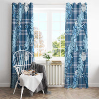 Blue Palaka Hawaii Cowboy Christmas Window Curtain Paniolo Mix Maile Lei - Polynesian Pride
