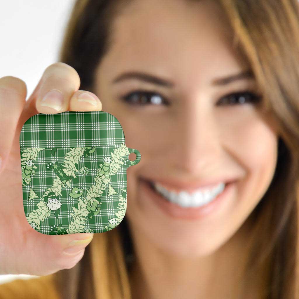 Green Palaka Hawaii Cowboy Christmas AirPods Case Paniolo Mix Maile Lei - Polynesian Pride