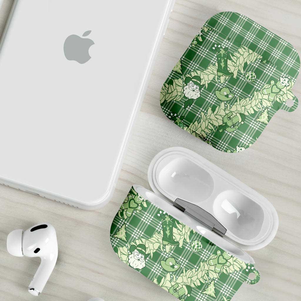 Green Palaka Hawaii Cowboy Christmas AirPods Case Paniolo Mix Maile Lei - Polynesian Pride