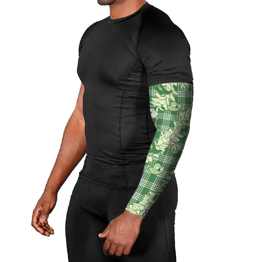 Green Palaka Hawaii Cowboy Christmas Arm Sleeves Paniolo Mix Maile Lei - Polynesian Pride