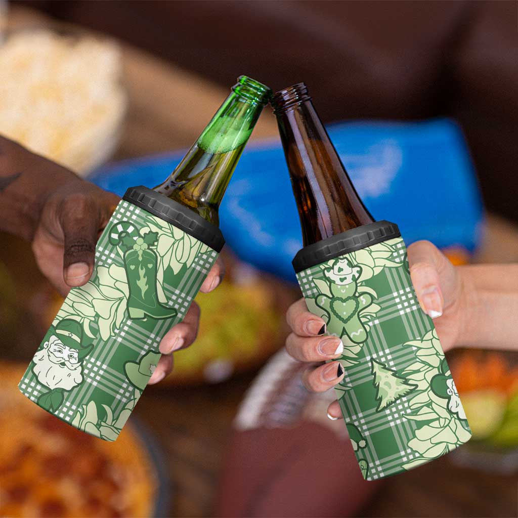 Green Palaka Hawaii Cowboy Christmas 4 in 1 Can Cooler Tumbler Paniolo Mix Maile Lei LT7 - Polynesian Pride