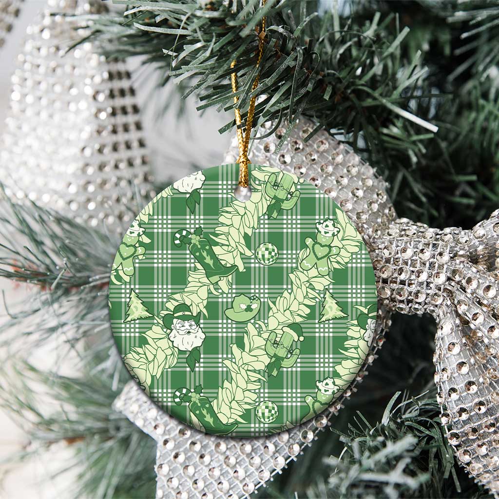 Green Palaka Hawaii Cowboy Christmas Ceramic Ornament Paniolo Mix Maile Lei LT7 - Polynesian Pride