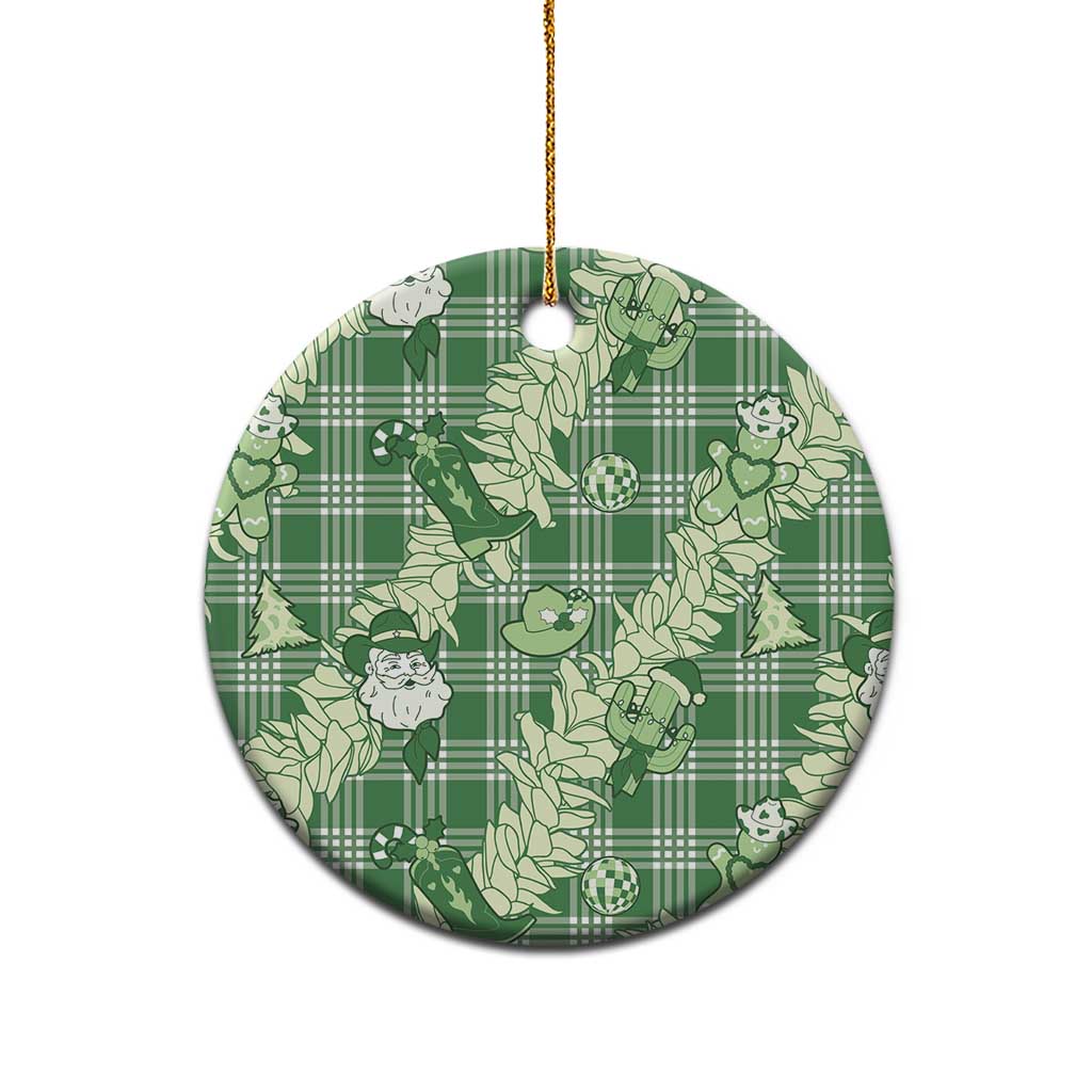 Green Palaka Hawaii Cowboy Christmas Ceramic Ornament Paniolo Mix Maile Lei LT7 - Polynesian Pride