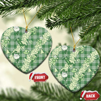 Green Palaka Hawaii Cowboy Christmas Ceramic Ornament Paniolo Mix Maile Lei LT7 Heart Green - Polynesian Pride