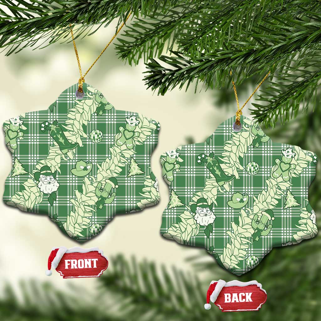 Green Palaka Hawaii Cowboy Christmas Ceramic Ornament Paniolo Mix Maile Lei LT7 Snow Flake Green - Polynesian Pride