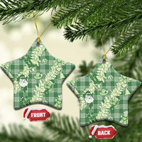 Green Palaka Hawaii Cowboy Christmas Ceramic Ornament Paniolo Mix Maile Lei LT7 Star Green - Polynesian Pride
