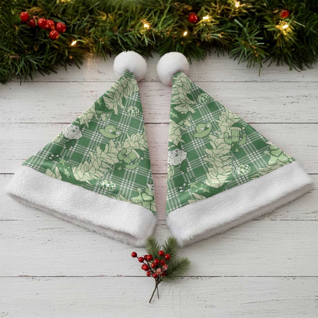Green Palaka Hawaii Cowboy Christmas Santa Hat Paniolo Mix Maile Lei LT7 - Polynesian Pride
