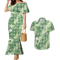 Green Palaka Hawaii Cowboy Christmas Couples Matching Mermaid Dress and Hawaiian Shirt Paniolo Mix Maile Lei LT7 Green - Polynesian Pride