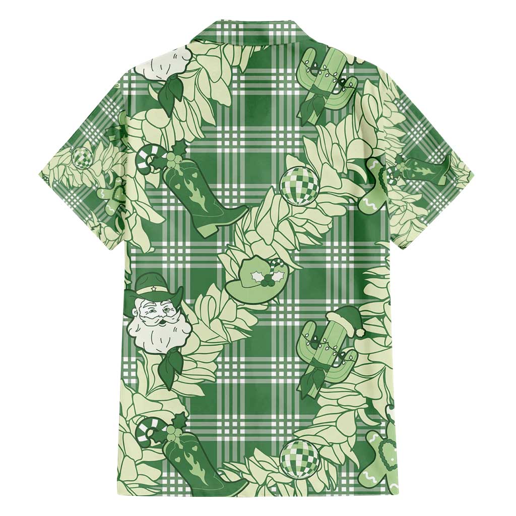 Green Palaka Hawaii Cowboy Christmas Family Matching Long Sleeve Bodycon Dress and Hawaiian Shirt Paniolo Mix Maile Lei LT7 - Polynesian Pride
