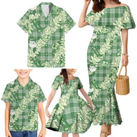 Green Palaka Hawaii Cowboy Christmas Family Matching Mermaid Dress and Hawaiian Shirt Paniolo Mix Maile Lei LT7 - Polynesian Pride