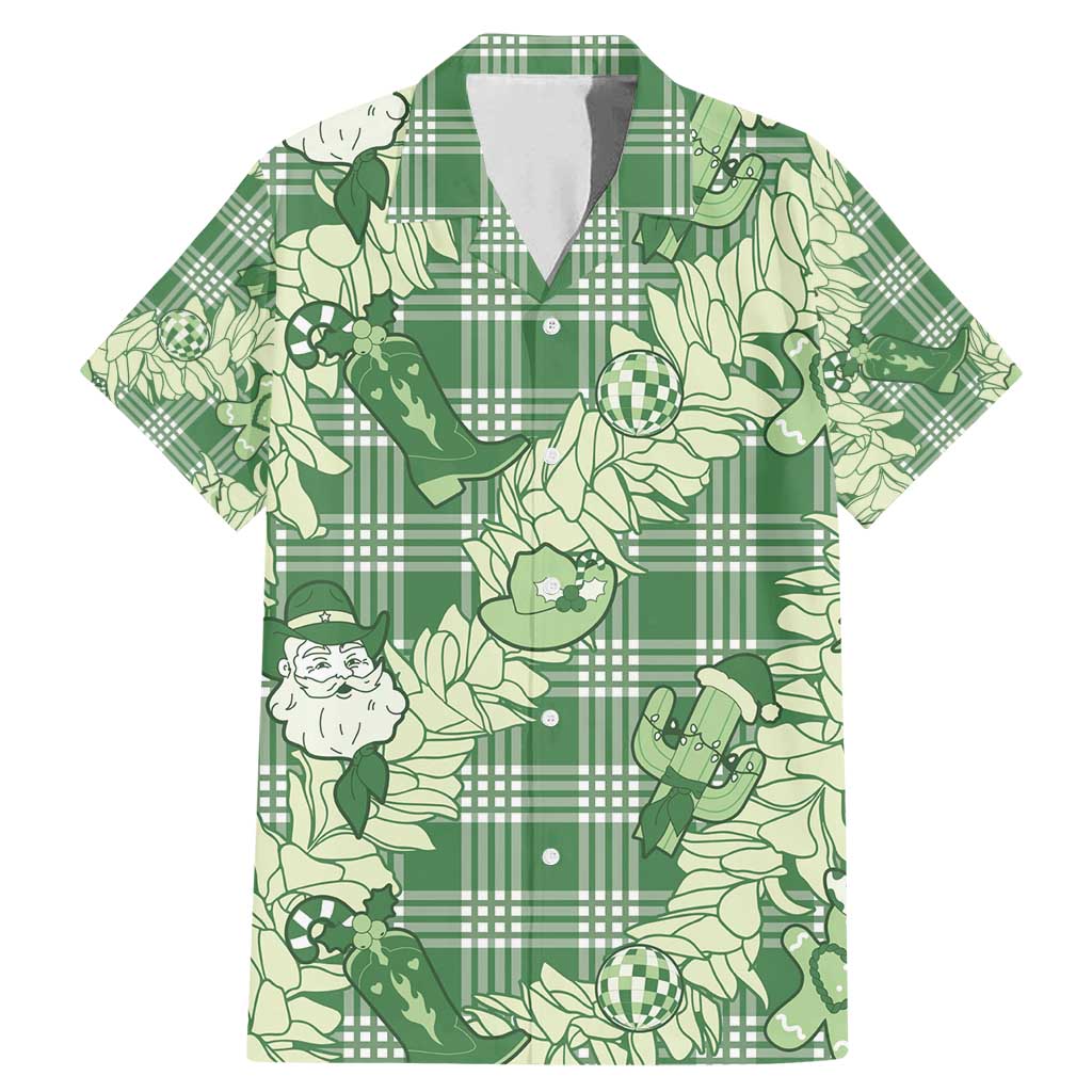 Green Palaka Hawaii Cowboy Christmas Family Matching Mermaid Dress and Hawaiian Shirt Paniolo Mix Maile Lei LT7 Dad's Shirt - Short Sleeve Green - Polynesian Pride