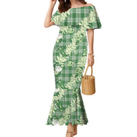 Green Palaka Hawaii Cowboy Christmas Family Matching Mermaid Dress and Hawaiian Shirt Paniolo Mix Maile Lei LT7 Mom's Dress Green - Polynesian Pride