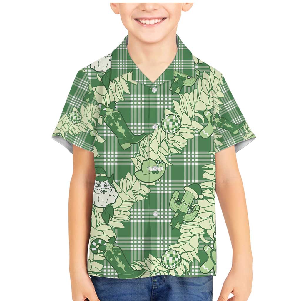 Green Palaka Hawaii Cowboy Christmas Family Matching Mermaid Dress and Hawaiian Shirt Paniolo Mix Maile Lei LT7 Son's Shirt Green - Polynesian Pride