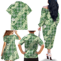 Green Palaka Hawaii Cowboy Christmas Family Matching Off The Shoulder Long Sleeve Dress and Hawaiian Shirt Paniolo Mix Maile Lei LT7 - Polynesian Pride