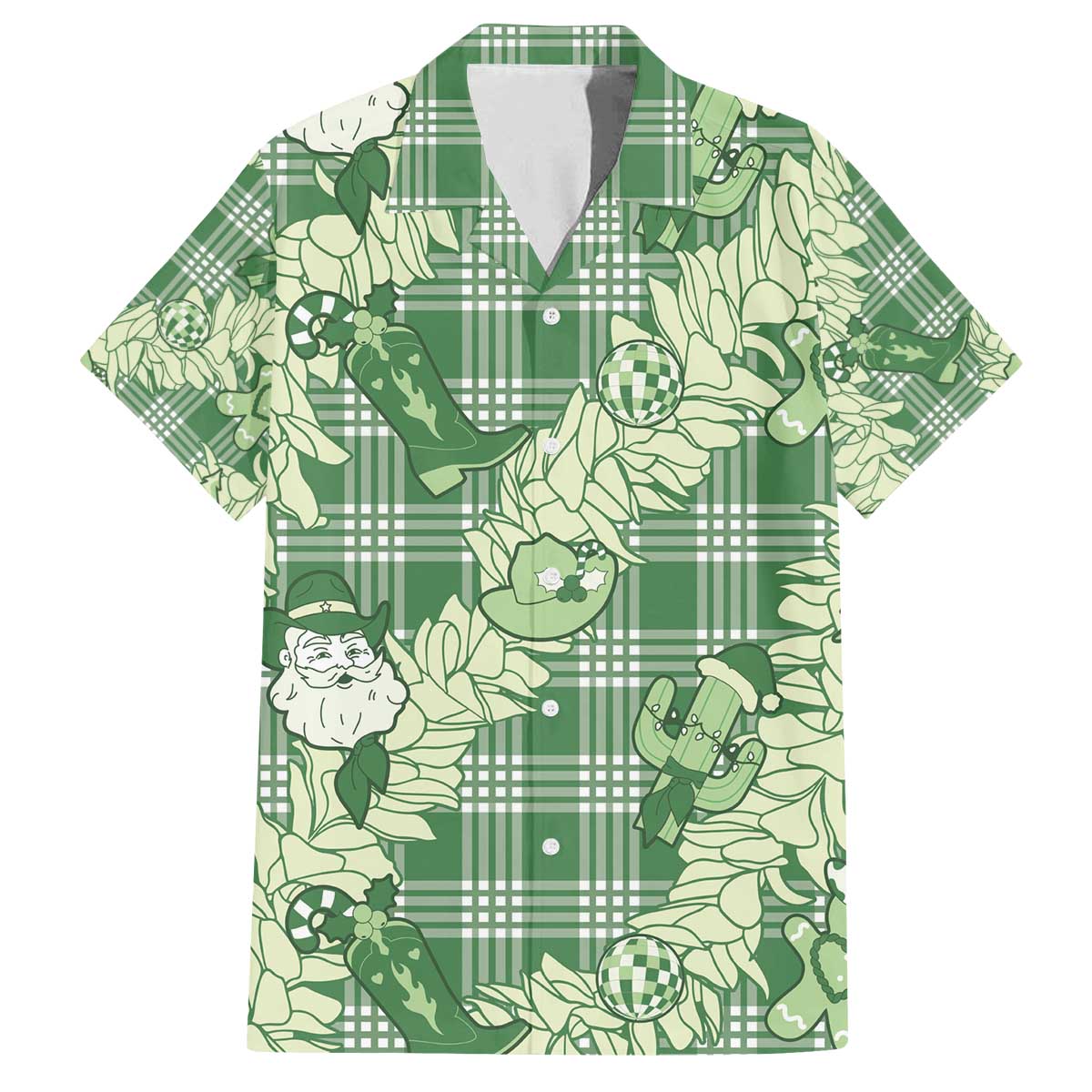 Green Palaka Hawaii Cowboy Christmas Family Matching Off The Shoulder Long Sleeve Dress and Hawaiian Shirt Paniolo Mix Maile Lei LT7 Dad's Shirt - Short Sleeve Green - Polynesian Pride