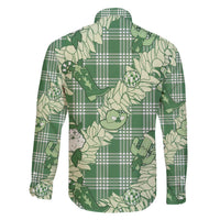 Green Palaka Hawaii Cowboy Christmas Family Matching Off The Shoulder Long Sleeve Dress and Hawaiian Shirt Paniolo Mix Maile Lei LT7 - Polynesian Pride