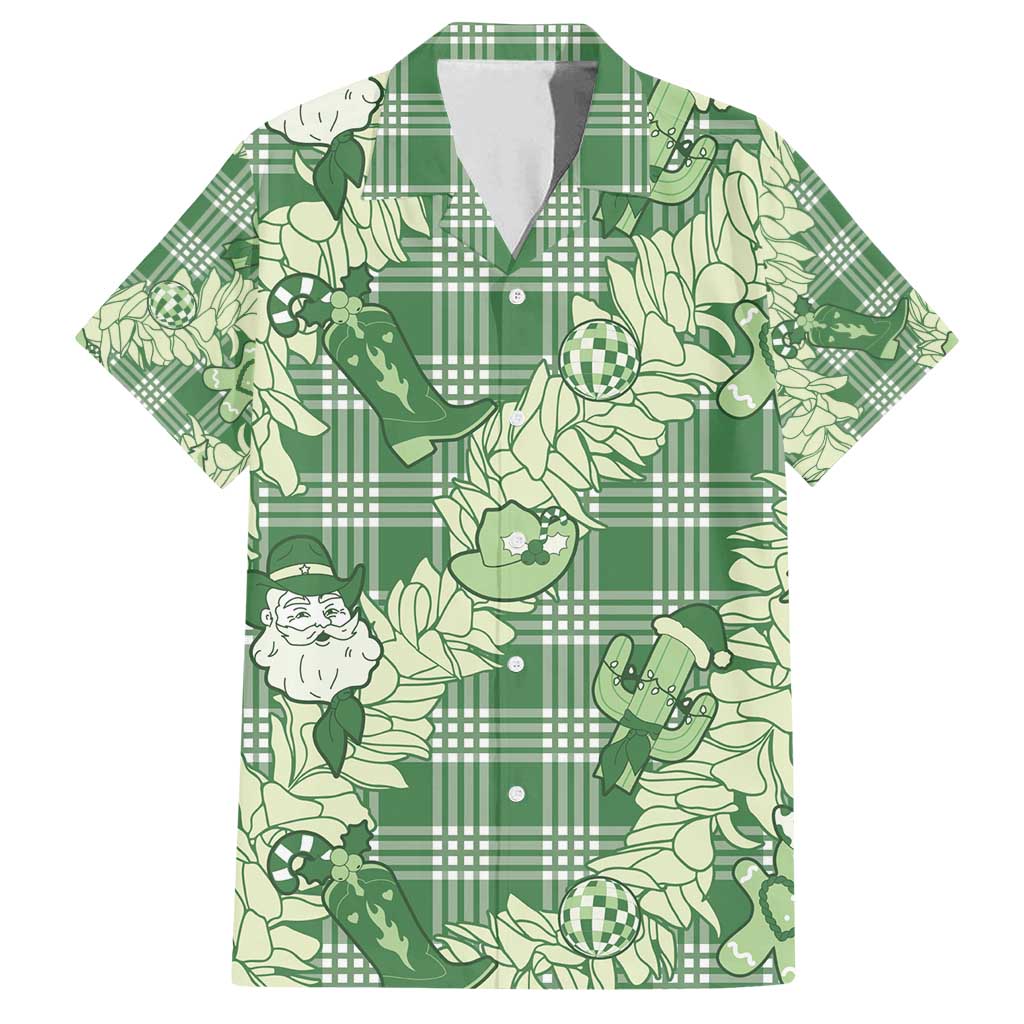 Green Palaka Hawaii Cowboy Christmas Family Matching Off Shoulder Maxi Dress and Hawaiian Shirt Paniolo Mix Maile Lei LT7 Dad's Shirt - Short Sleeve Green - Polynesian Pride
