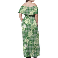 Green Palaka Hawaii Cowboy Christmas Family Matching Off Shoulder Maxi Dress and Hawaiian Shirt Paniolo Mix Maile Lei LT7 - Polynesian Pride