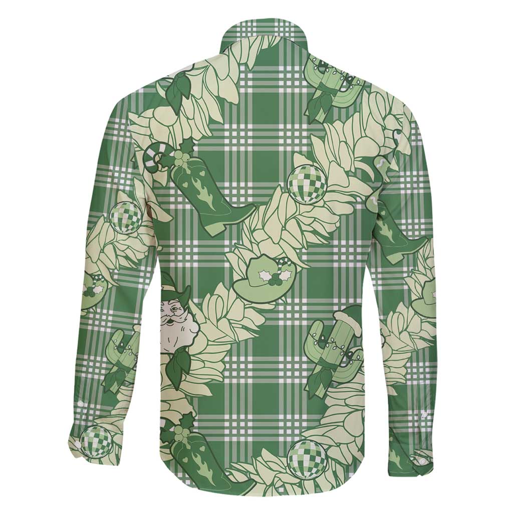Green Palaka Hawaii Cowboy Christmas Family Matching Off Shoulder Short Dress and Hawaiian Shirt Paniolo Mix Maile Lei LT7 - Polynesian Pride