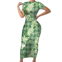 Green Palaka Hawaii Cowboy Christmas Family Matching Short Sleeve Bodycon Dress and Hawaiian Shirt Paniolo Mix Maile Lei LT7 Mom's Dress Green - Polynesian Pride