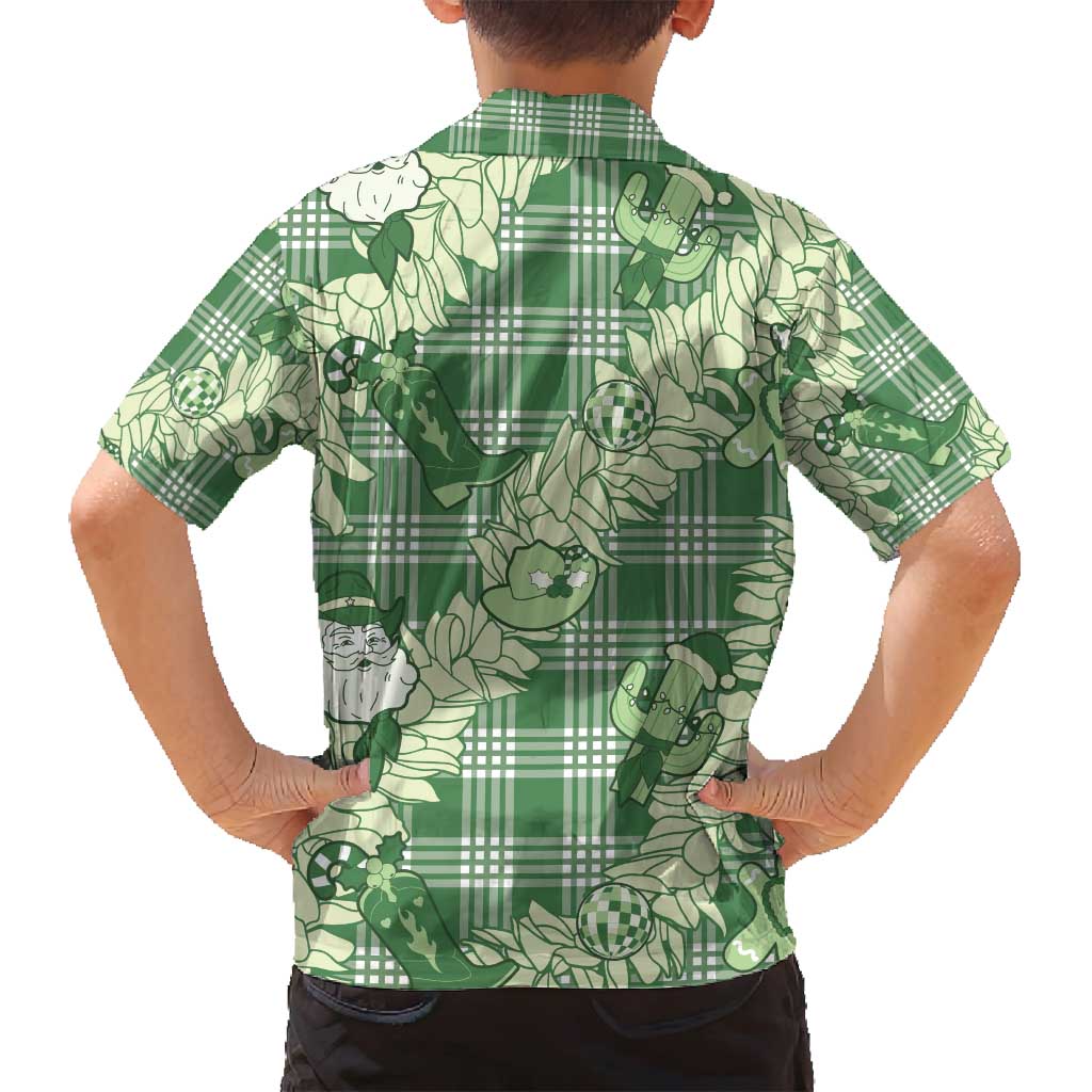 Green Palaka Hawaii Cowboy Christmas Family Matching Summer Maxi Dress and Hawaiian Shirt Paniolo Mix Maile Lei LT7 - Polynesian Pride