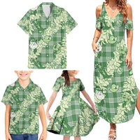 Green Palaka Hawaii Cowboy Christmas Family Matching Summer Maxi Dress and Hawaiian Shirt Paniolo Mix Maile Lei LT7 - Polynesian Pride