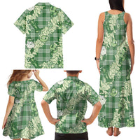 Green Palaka Hawaii Cowboy Christmas Family Matching Tank Maxi Dress and Hawaiian Shirt Paniolo Mix Maile Lei LT7 - Polynesian Pride