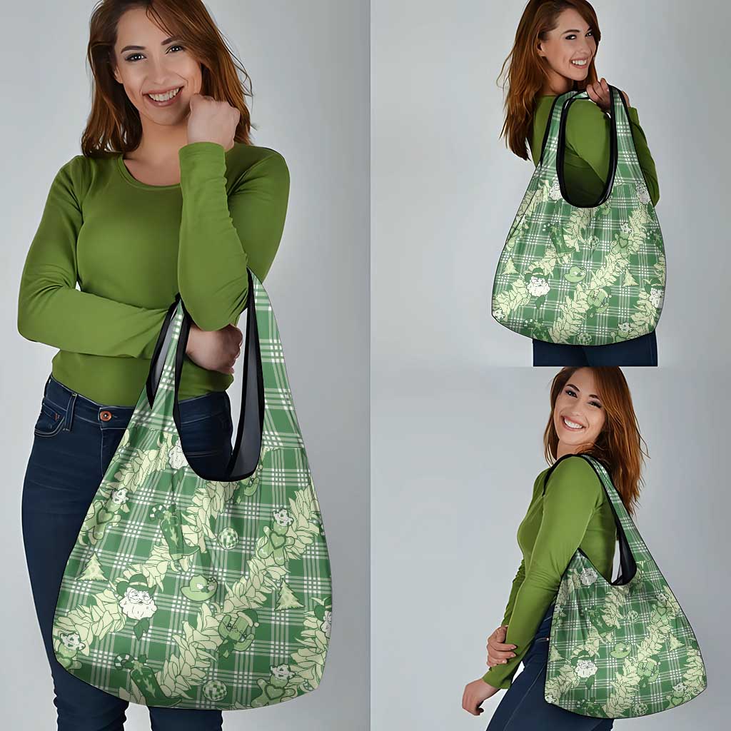 Green Palaka Hawaii Cowboy Christmas Grocery Bag Paniolo Mix Maile Lei - Polynesian Pride
