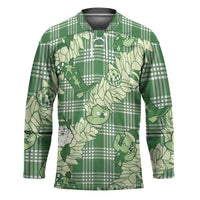 Green Palaka Hawaii Cowboy Christmas Hockey Jersey Paniolo Mix Maile Lei - Polynesian Pride