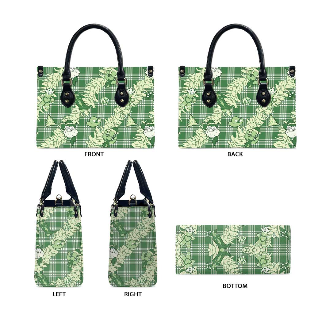 Green Palaka Hawaii Cowboy Christmas Leather Bag Paniolo Mix Maile Lei - Polynesian Pride