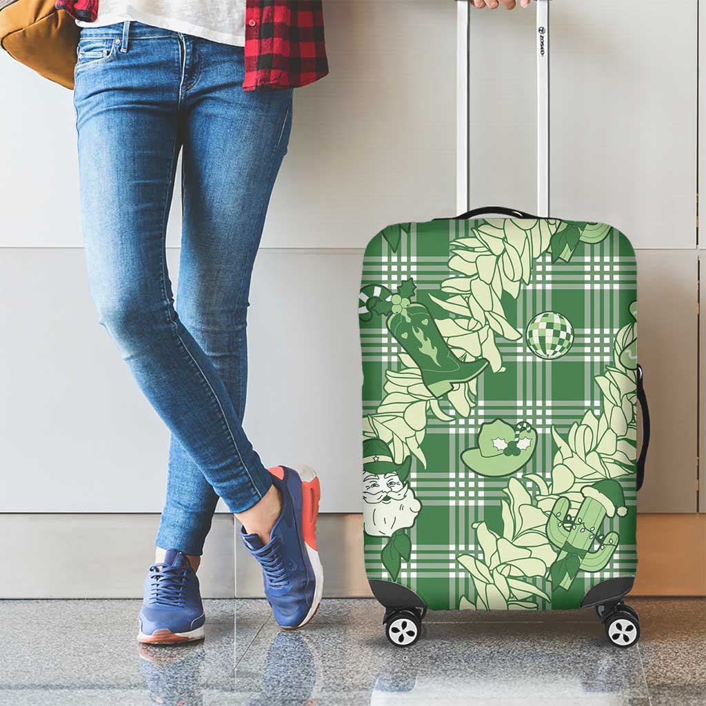 Green Palaka Hawaii Cowboy Christmas Luggage Cover Paniolo Mix Maile Lei LT7 - Polynesian Pride