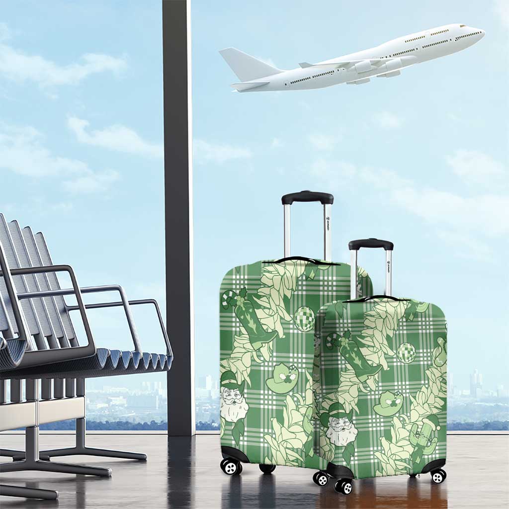 Green Palaka Hawaii Cowboy Christmas Luggage Cover Paniolo Mix Maile Lei LT7 - Polynesian Pride