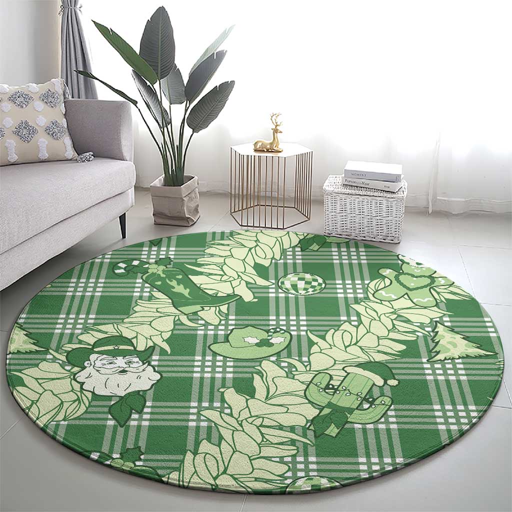 Green Palaka Hawaii Cowboy Christmas Round Carpet Paniolo Mix Maile Lei LT7 - Polynesian Pride