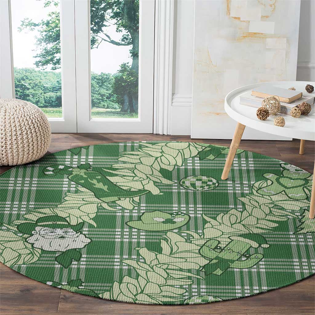 Green Palaka Hawaii Cowboy Christmas Round Carpet Paniolo Mix Maile Lei LT7 - Polynesian Pride