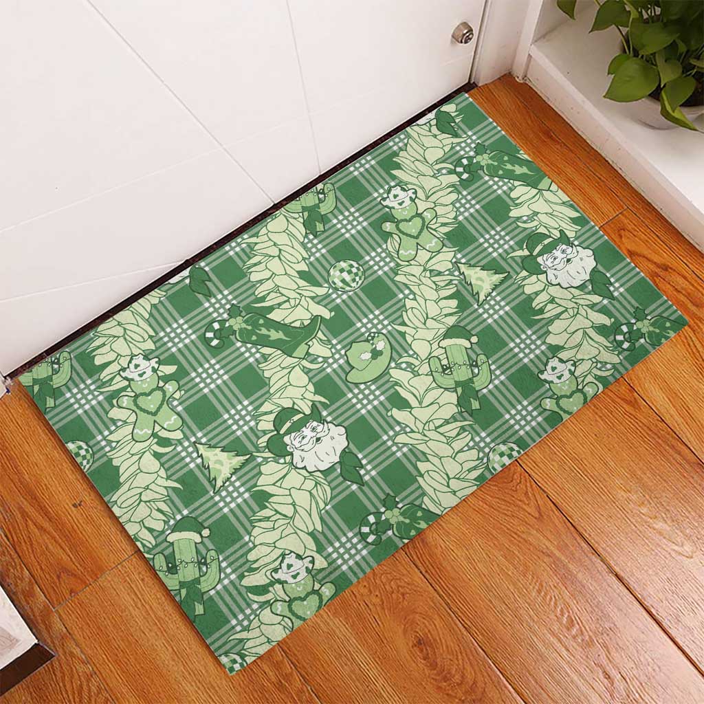 Green Palaka Hawaii Cowboy Christmas Rubber Doormat Paniolo Mix Maile Lei - Polynesian Pride