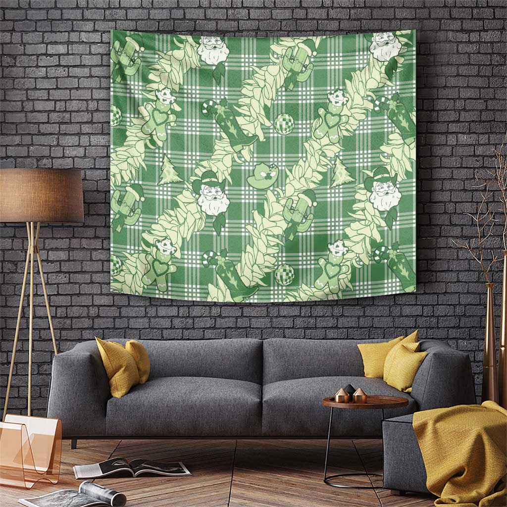 Green Palaka Hawaii Cowboy Christmas Tapestry Paniolo Mix Maile Lei - Polynesian Pride