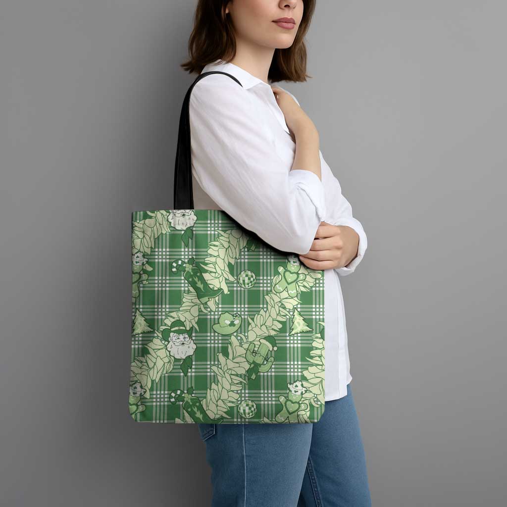 Green Palaka Hawaii Cowboy Christmas Tote Bag Paniolo Mix Maile Lei - Polynesian Pride