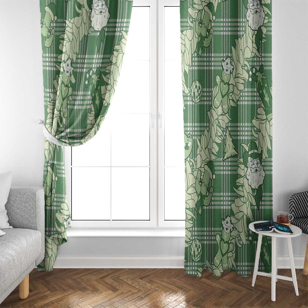 Green Palaka Hawaii Cowboy Christmas Window Curtain Paniolo Mix Maile Lei - Polynesian Pride