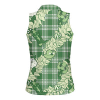 Green Palaka Hawaii Cowboy Christmas Women Sleeveless Polo Shirt Paniolo Mix Maile Lei LT7 - Polynesian Pride