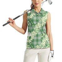 Green Palaka Hawaii Cowboy Christmas Women Sleeveless Polo Shirt Paniolo Mix Maile Lei LT7 - Polynesian Pride