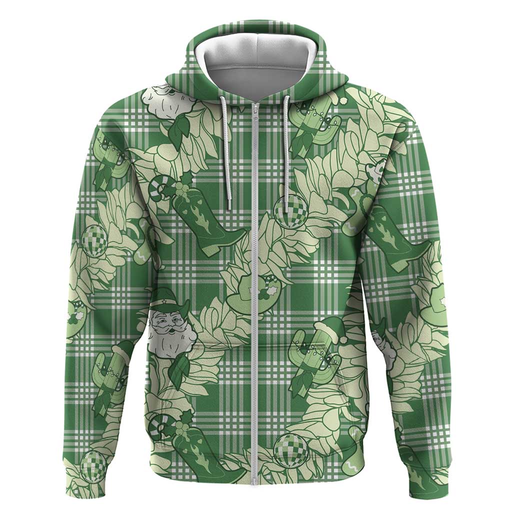 Green Palaka Hawaii Cowboy Christmas Zip Hoodie Paniolo Mix Maile Lei LT7 Zip Hoodie Green - Polynesian Pride