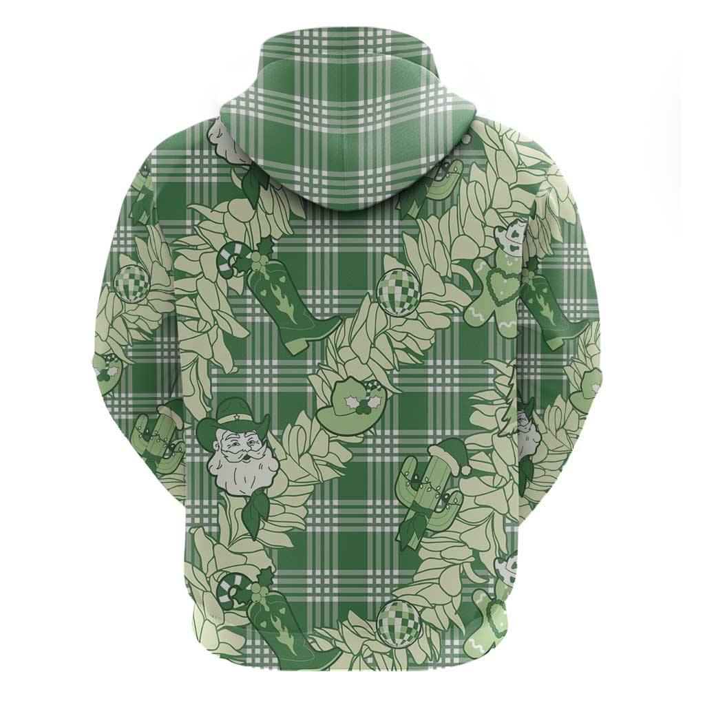 Green Palaka Hawaii Cowboy Christmas Zip Hoodie Paniolo Mix Maile Lei LT7 - Polynesian Pride
